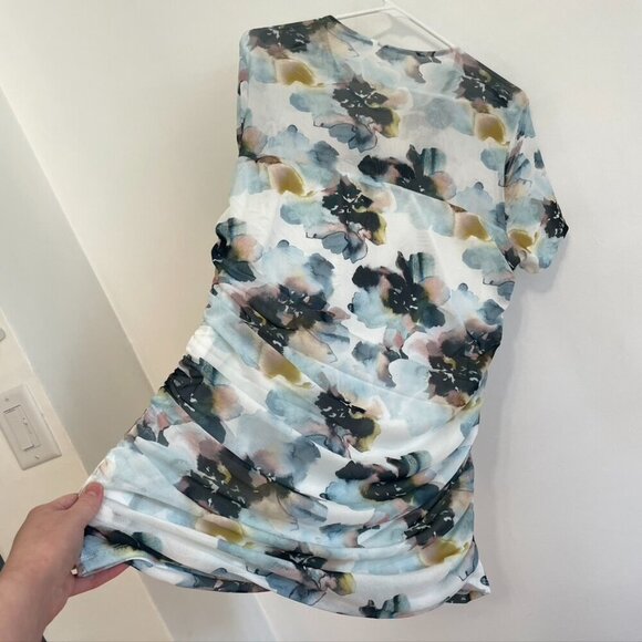 NEW NWT TORRID 1 Plus Size Stretch Mesh Crew Neck Ruched Top Watercolor Floral - Picture 15 of 15